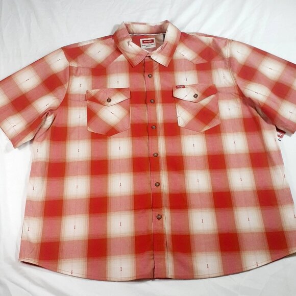 Wrangler Shirt Men's Size 2XL Cinnamon Stick Plaid Short Sleeve Collar Western - Picture 7 of 11